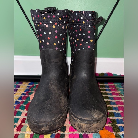 Big Kids Black Polka Dot Snow/Rain Boots size 4 - Picture 2 of 9
